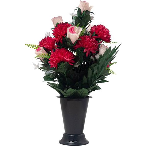 Pot Cône de Chrysanthemes fleurs artificielles pour le cimetière H 45 cm D 30 cm Fushia - couleur: Rose fushia 730