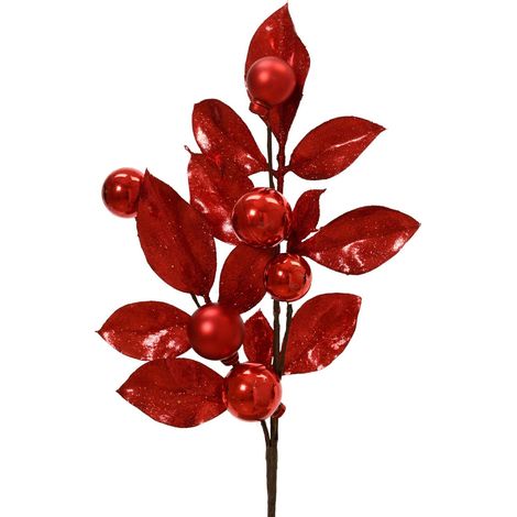 Ramo decorativo glitter altezza 36 cm rosso natalizio Peraga Christmas