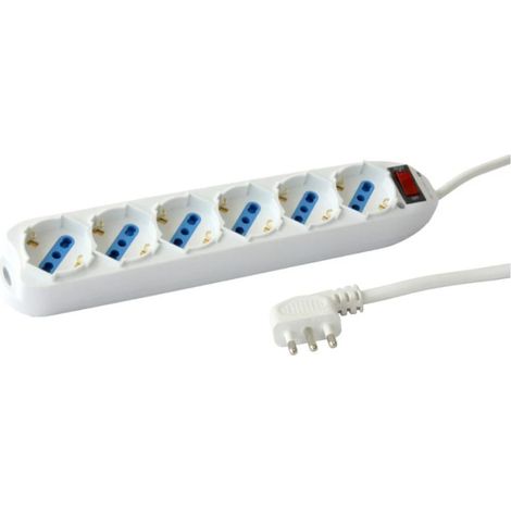 Techly Multipresa 6 Posti Italiana Bipasso con protezione da sovraccarico Bianca (1/5)