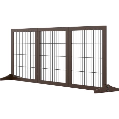 Portail autoportant pour chien 3 panneaux marron 185 x 71 cm barrière escalier porte