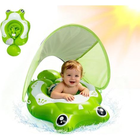 Babyschwimmring mit abnehmbarem Sonnenschutz, aufblasbare Schwimmhilfe für Kinder mit verstellbarem Sicherheitssitz, Schwimmkurse für Kinder von 6-36 Monaten (1/5)