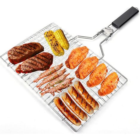 Barbecue Grillades Panier en Acier Inoxydable Panier Panier Barbecue Filet Type de Barbecue Clips avec Poignée Amovible pour Accessoires de Grillage Extérieur (1/3)