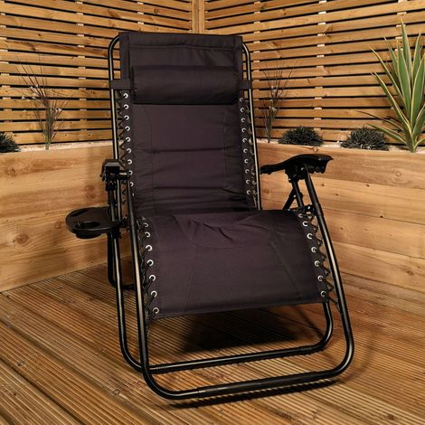 Luxury Padded Multi Position Zero Gravity Garden Relaxer Chair Lounger in All Black (1/5)