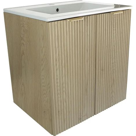 Mobile bagno con ante e lavabo 60 cm, frontale scanalato, rovere cremona, 60 × 47 × 60 cm (1/5)