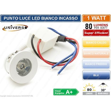 FARO FARETTO LED PUNTO LUCE ROTONDO COLORE BIANCO INCASSO 1W 3000K 4000K 6500K BLU - Colore Luce:Bianco Caldo