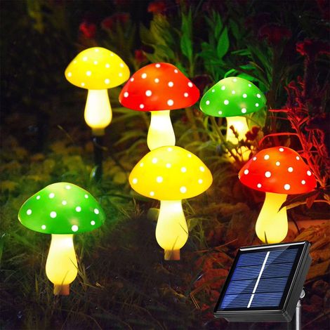 Luminaire Solaire Paysager - Champignons LED Multicolores - 8 Unités - 200 cm - Étanche - Pour Jardin Terrasse Allée (1/5)