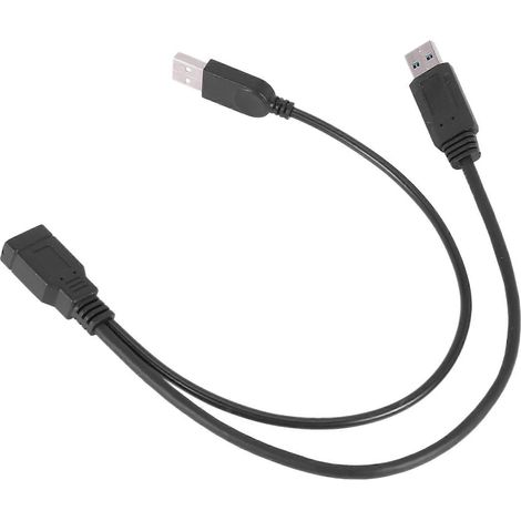 Câble d'extension en Y noir USB 3.0 femelle vers double USB mâle avec alimentation et données supplémentaires pour disque dur externe 2,5 pouces - FFY (1/4)
