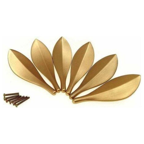 Lot de 6 poignées de porte de placard en forme de feuille dorée - Style art déco tendance (1/4)