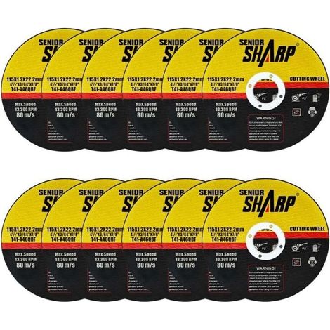 Disques de coupe métal 115 mm lot de 12 pour meuleuses d'angle, 115×1,2 mm, découpe rapide acier, fer, métal et bois, disques abrasifs spécialisés