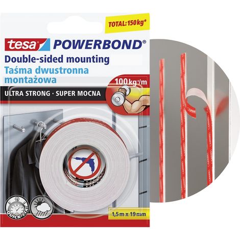 Nastro biadesivo TESA ad alta resistenza, 1,5 m x 19 mm