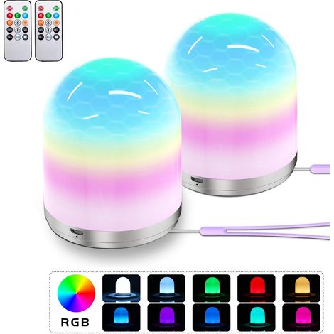 Veilleuse bébé portable LED, lampe de chevet rechargeable USB avec télécommande, veilleuse couleur, réveil enfant (2 pièces) (1/5)