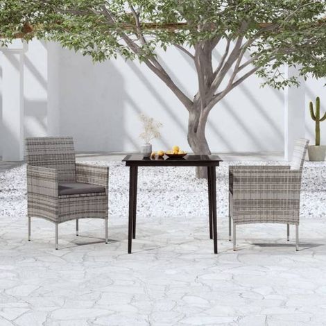 Ensemble à manger de jardin - FAFEICY - 3099311 - gris et noir - acier enduit de poudre - résine tressée (1/5)