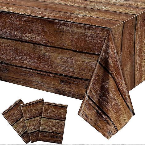 Lot de 3 chemins de table rustiques en bois naturel, nappes et chemins de table imitation bois, pour fêtes et réceptions-274x137cm (1/3)