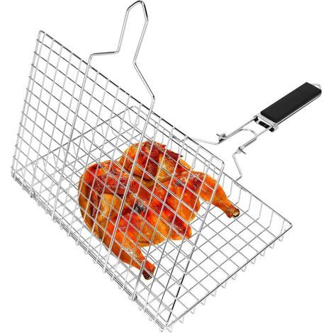 Panier Barbecue Acier Inoxydable 304 Pliable Portable Durable Poignée Amovible Poisson Légumes Crevettes Steak (1/5)