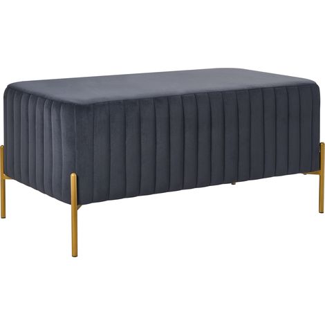 Banco de terciopelo patas de metal doradas estilo glamuroso rectangular negro Utah