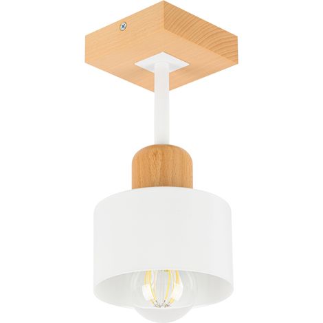 Lámpara de techo blanca de madera y metal de estilo escandinavo, 1xE27, iluminación LED moderna para salón, cocina, dormitorio, habitación infantil, loft. (1/5)