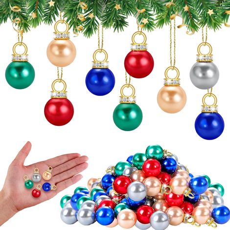 Palline di Natale scintillanti multicolori, mini palline di Natale con filo dorato, palline con perle artificiali, 100 pezzi, Ø 1,6 cm
