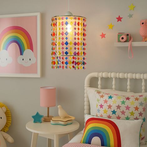 Decken Pendel Lampe Kinder Zimmer Textil Kristall Hänge Leuchte bunt im Set inkl. LED Leuchtmittel