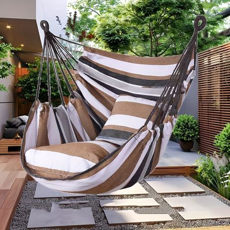 Chaise hamac 100 x 130 cm avec sac de transport, chaise suspendue d'extérieur, idéale pour la chambre à coucher, l'extérieur et la lecture (marron) (1/5)