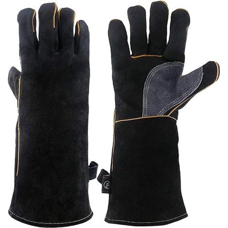 Guanti lunghi 35,5 cm, ultra resistenti al calore e al fuoco, con cuciture in pelle e Kevlar. Ideali per camini, fornelli, forni, grigliate, saldatura, arrosti, porcili, griglie per pentole e manipola