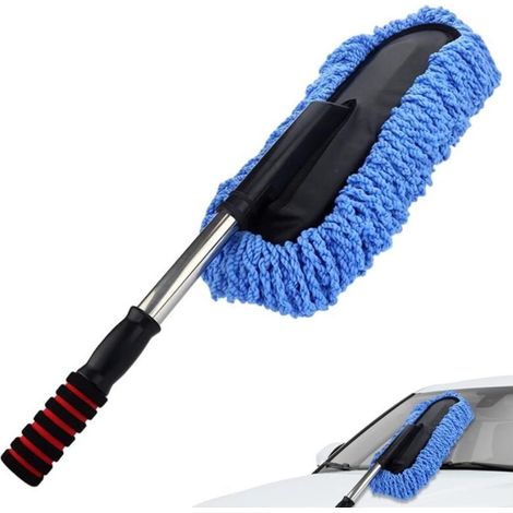 Brosse télescopique de lavage de voiture, grande brosse à poussière et à cire pour le nettoyage automobile, noir et bleu (1/5)