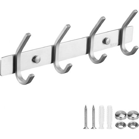 Porte Manteau Mural 4 Crochets Patères Crochets pour Serviettes Salle de bain Cuisine Manteaux Peignoir en Acier Inoxydable SUS 304 Argent，porte manteau salle de bain (1/4)