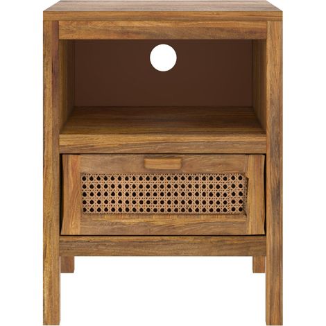 Table de chevet en bois de manguier et cannage , 1 tiroir et 1 niche - Tiki (1/5)