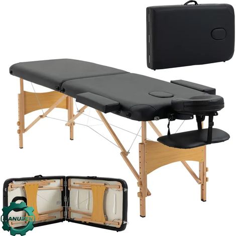 Manuzen - Table de massage pliante 2 zones – hauteur réglable – Noir (1/3)