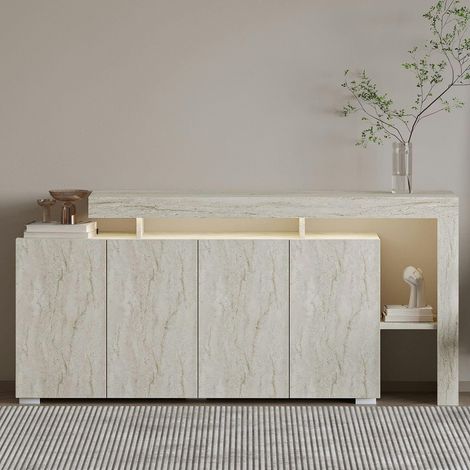 Buffet 4 portes décor travertin à cadre ouvert AURA