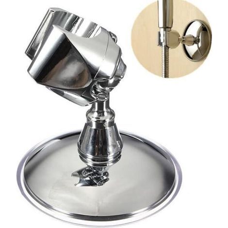 Supporto regolabile a ventosa per soffione doccia, montaggio cromato, senza viti, bagno (1/3)