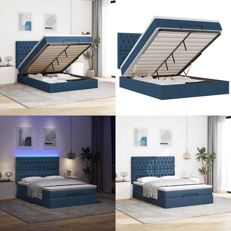 Struttura Letto Pouf con Materasso Blu 140x190 cm in Tessuto - Materasso a molle insacchettate - Letto con stoccaggio
