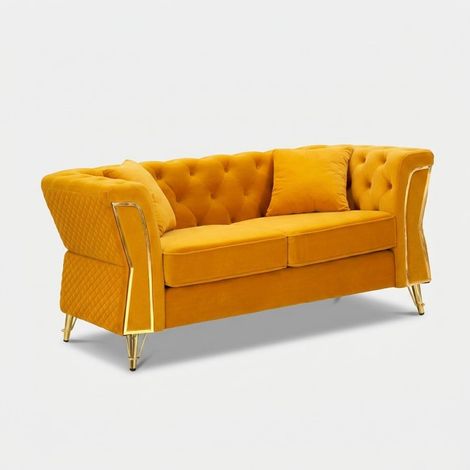 Sofá de 2 plazas de terciopelo acolchado con cojines Emy - Amarillo (1/5)