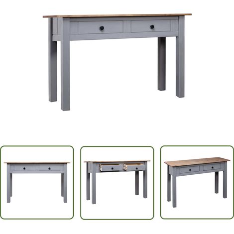 The Living Store Konsolentisch Grau 110x40x72 cm Kiefernholz Panama - Konsolentisch - Holzmöbel - Kiefernholz - Grau - Wohnzimmerschrank (1/5)