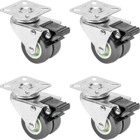 6720 Satz mit 4 Doppelrollen für schwere Lasten mit Bremse, 50 mm Polyurethan, bis 400 kg, Grau (1/4)