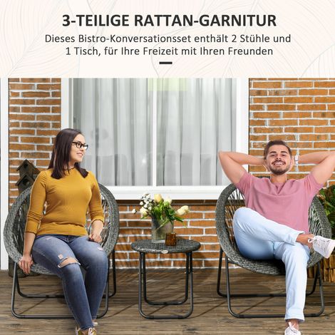 Lot de 3 meubles de jardin, 2 fauteuils pliants et 1 table, aspect rotin, gris (1/4)