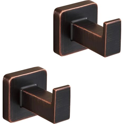Crochets porte-serviettes bronze, crochets muraux pour salle de bain, crochets carrés huilés pour peignoir 2 pièces, accessoires de salle de bain en acier inoxydable (1/5)