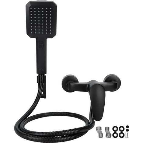 Douchette Murale Noire 2 en 1 avec Tête de Douche à Main et Kit de Pulvérisation pour Salle de Bain (1/5)