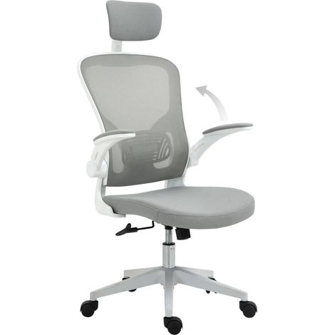 Chaise de bureau ergonomique grise avec appui-tête et fonction bascule, réglable en hauteur 65 x 64 x 114-122 cm (1/5)