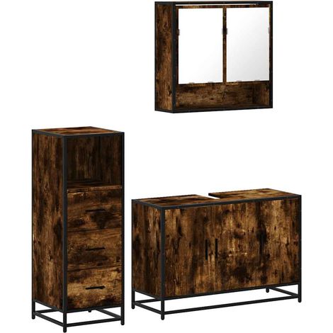 Maison Exclusive - 3-tlg. Badmöbel-Set Räuchereiche Holzwerkstoff
