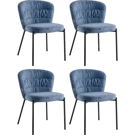 Set 4 Sedie Imbottite in Tessuto Teddy Azzurro Polvere con Gambe Nere