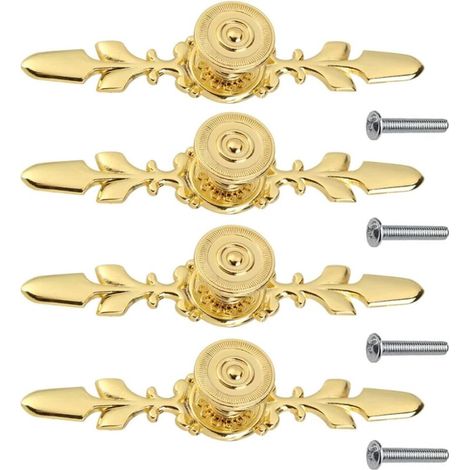 Set of 4 vintage gold zinc alloy furniture handles for doors, furniture, gold cabinet handles for furniture/drawers/wardrobes/dressers/cabinets with screws (1/5)
