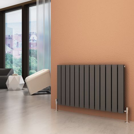 ELEGANT 600x988mm Horizontal Designer Double Flat Panel Column Radiator Anthracite Central Heating with Chrome Thermostatic Radiator Valves (1/5)