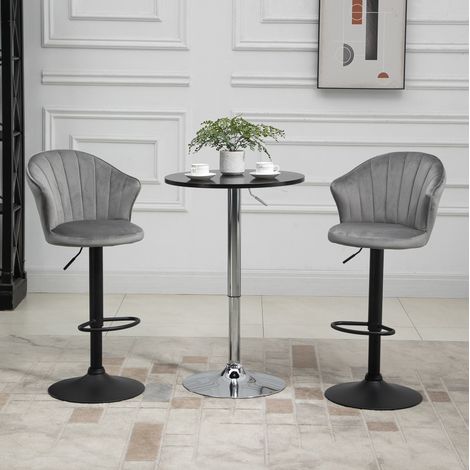 Sgabello da bar grigio con schienale a conchiglia, girevole e regolabile in altezza, set 2 pezzi, 54 x 56 x 91-111 cm (1/5)