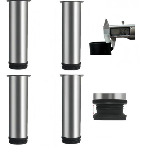 4 pezzi Gambe per mobili, Gambe regolabili in acciaio inox per mobili, Gambe per mobili da bagno, Gambe per mobili da ufficio, Gambe per mobili da cucina, Altezza regolabile 0-15 mm (argento, 12 cm) (1/5)