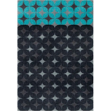 Tapis de porte antidérapant anthracite bleu design moderne - anthracite profond et bleu turquoise (1/4)