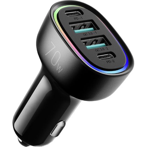 Chargeur allume-cigare USB-C 70 W, 4 ports [PD35W et QC3.0], chargeur de voiture ultra-rapide USB-C, mini chargeur de voiture (1/5)