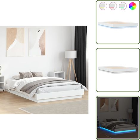 The Living Store Cadre de lit avec LED sans matelas blanc 150x200 cm - Cadre De Lit - Lit Double - Éclairage Led - Luminaire - Meuble Chambre