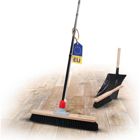 Balai Novaliv Grand Balai d'Entrée 60 cm avec Manche Poils Balai en Crin de Cheval avec Balai Noir Ensemble composé d'une Pelle à Poussière et d'une