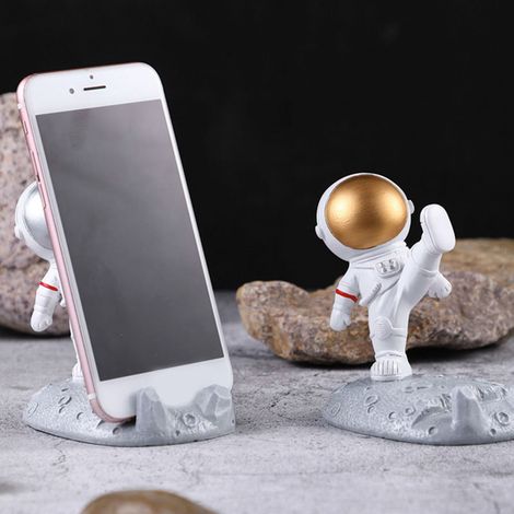 Kreative Astronauten-Wandhalterung aus silbernem Kunstharz für Handy, Tablet und iPad, Auto- und Bürodekoration, multifunktionaler tragbarer Ständer. (1/5)