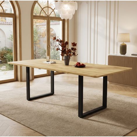 Ausziehbarer Tisch 140/180/220 x 80 cm, für 6-10 Personen, MDF, Metallbeine, Natur (1/5)